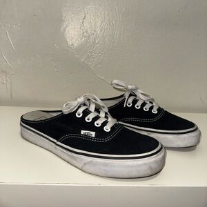 Vans Black and White Lace-Up Mules